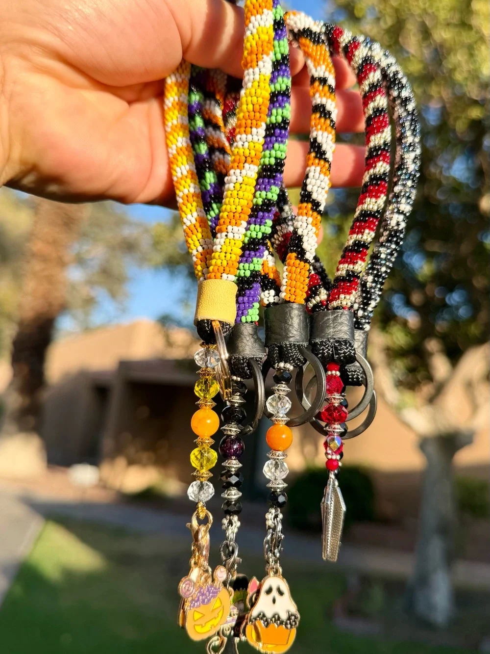 Candy Corn Themed Halloween Keychain
